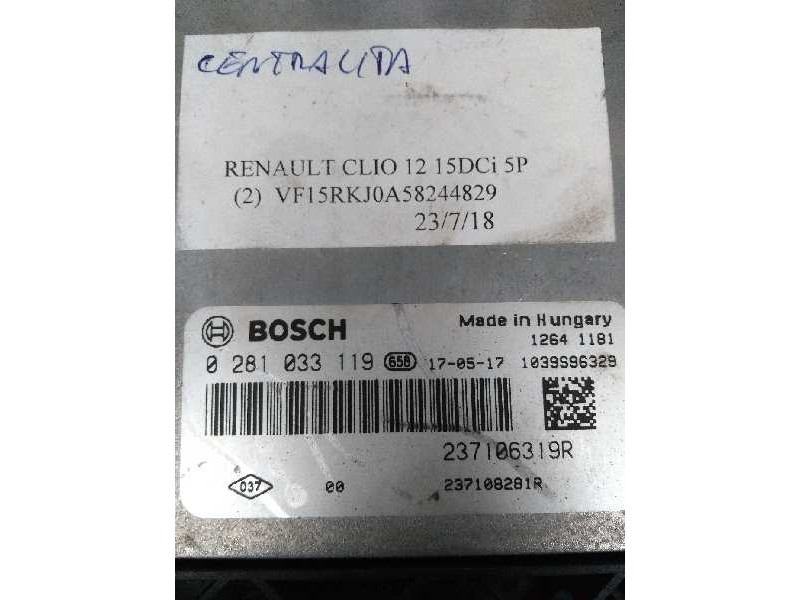 Recambio de centralita motor uce para renault clio iv 1.5 dci diesel fap referencia OEM IAM 0281033119 237106319R 237108281R