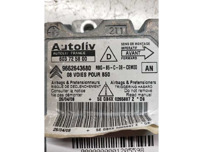 Recambio de centralita airbag para citroen c4 coupe vtr plus referencia OEM IAM 603725800 9662643680 654634