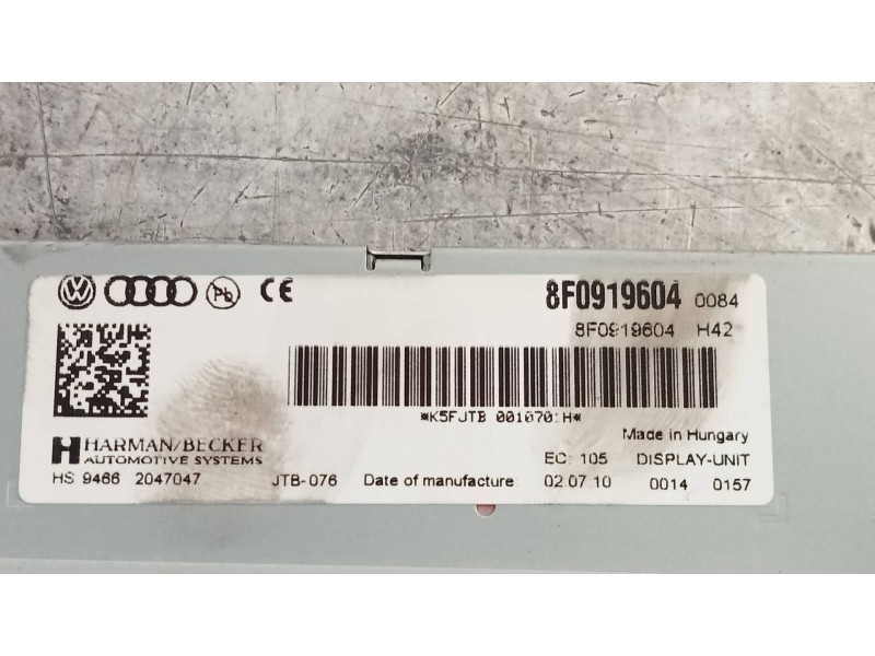 Recambio de pantalla multifuncion para audi a6 berlina (4f2) 2.0 tdi referencia OEM IAM 8F0919604  
