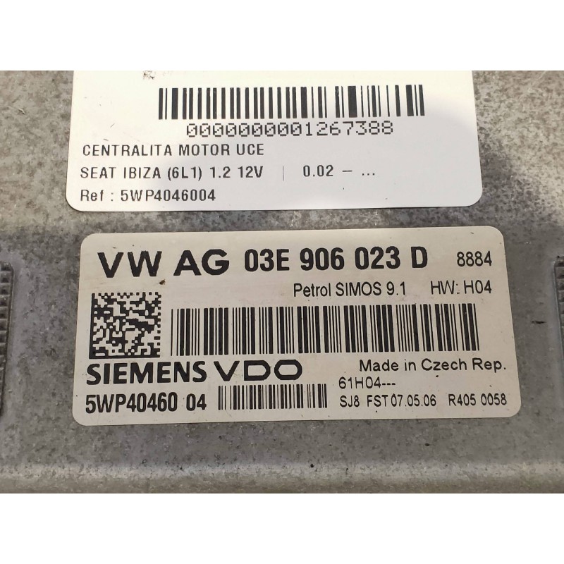 Recambio de centralita motor uce para seat ibiza (6l1) 1.2 12v referencia OEM IAM 5WP4046004 03E906023D SIEMENS
