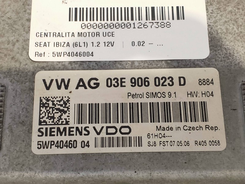 Recambio de centralita motor uce para seat ibiza (6l1) 1.2 12v referencia OEM IAM 5WP4046004 03E906023D SIEMENS