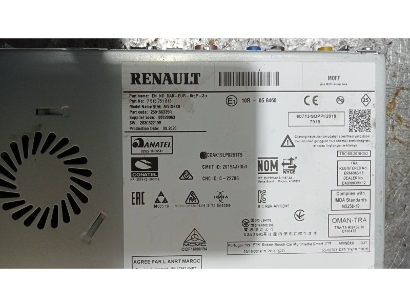 Recambio de sistema audio / radio cd para renault megane iv berlina 5p limited + referencia OEM IAM 259156335R 283C32219R 751375
