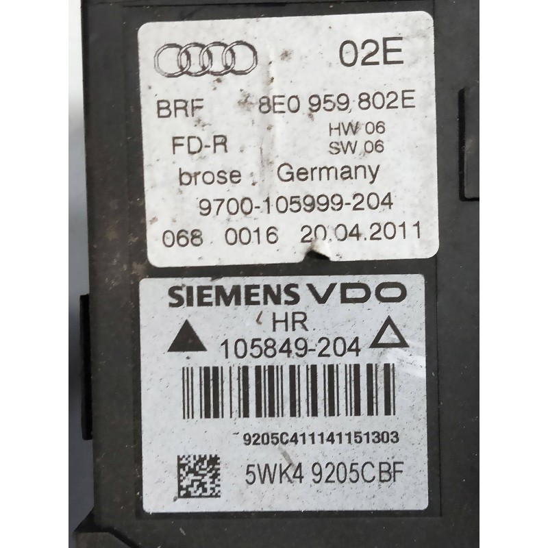 Recambio de elevalunas trasero derecho para seat exeo berlina (3r2) 2.0 tdi referencia OEM IAM 105849204 8E0959802E 4P