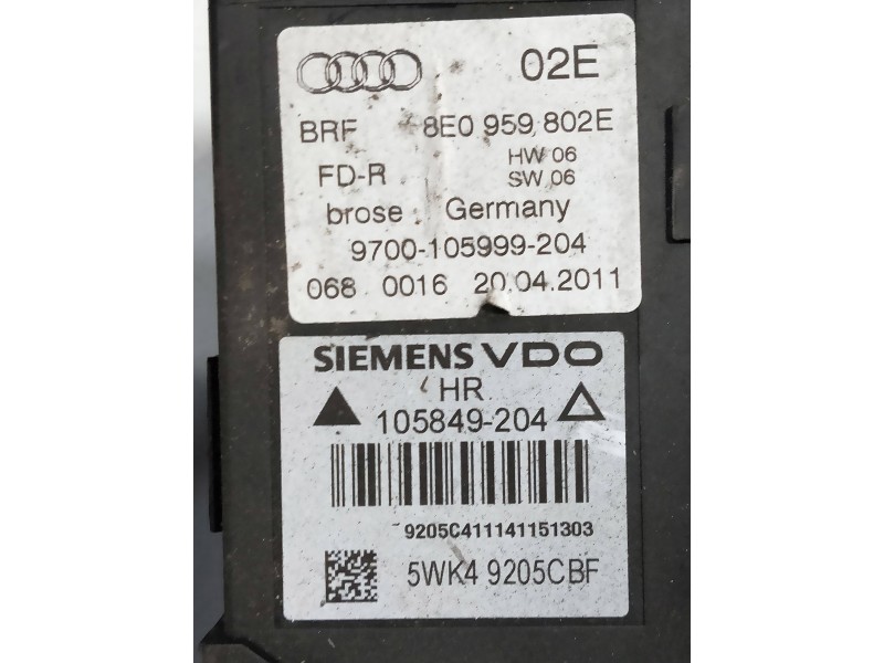 Recambio de elevalunas trasero derecho para seat exeo berlina (3r2) 2.0 tdi referencia OEM IAM 105849204 8E0959802E 4P