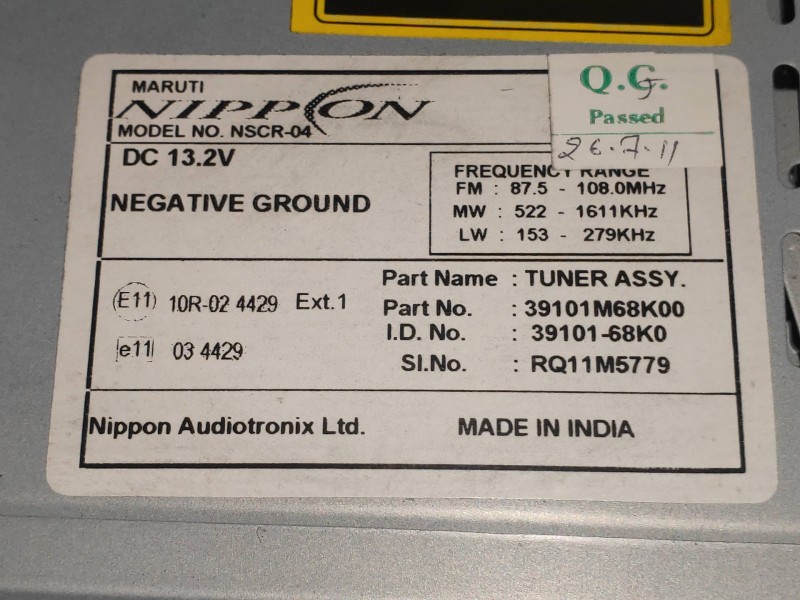 Recambio de sistema audio / radio cd para nissan pixo (uao) acenta referencia OEM IAM 39101M68K00 3910168K0 