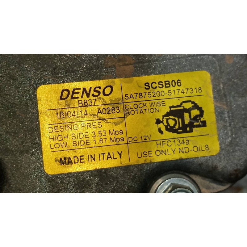 Recambio de compresor aire acondicionado para fiat nuova 500 (150) 1.2 cat referencia OEM IAM 51747318 5A7875200 