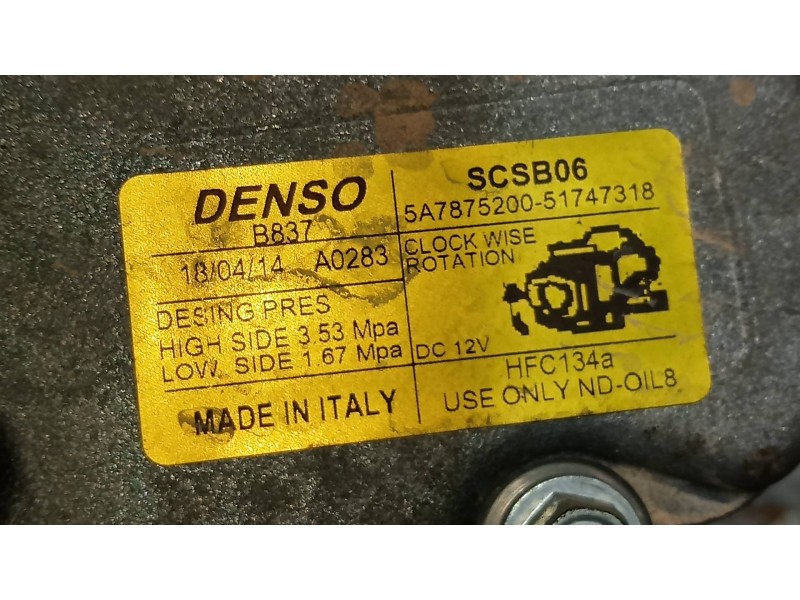 Recambio de compresor aire acondicionado para fiat nuova 500 (150) 1.2 cat referencia OEM IAM 51747318 5A7875200 