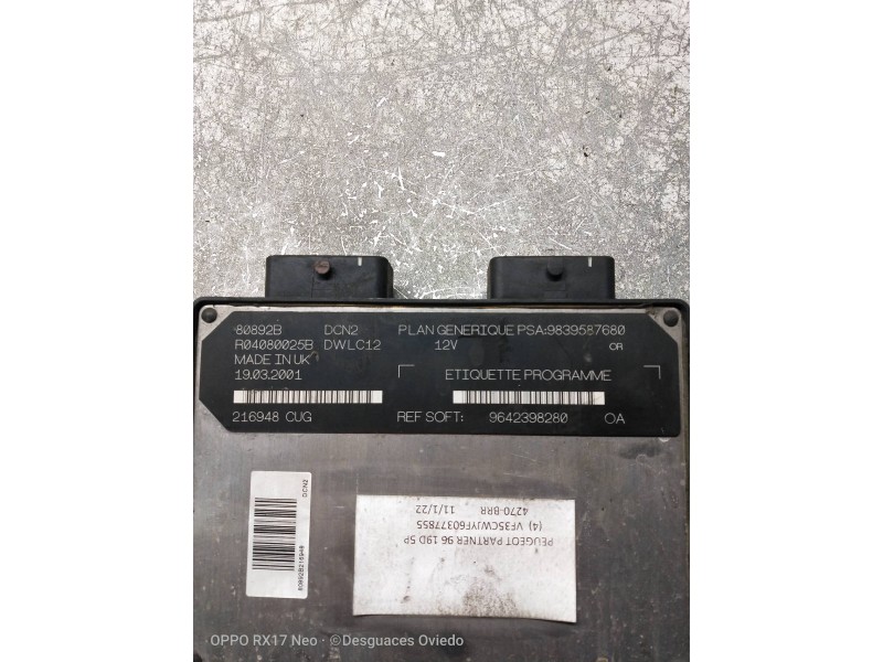 Recambio de centralita motor uce para peugeot partner (s1) break referencia OEM IAM R04080025B 9839587680 9642398280