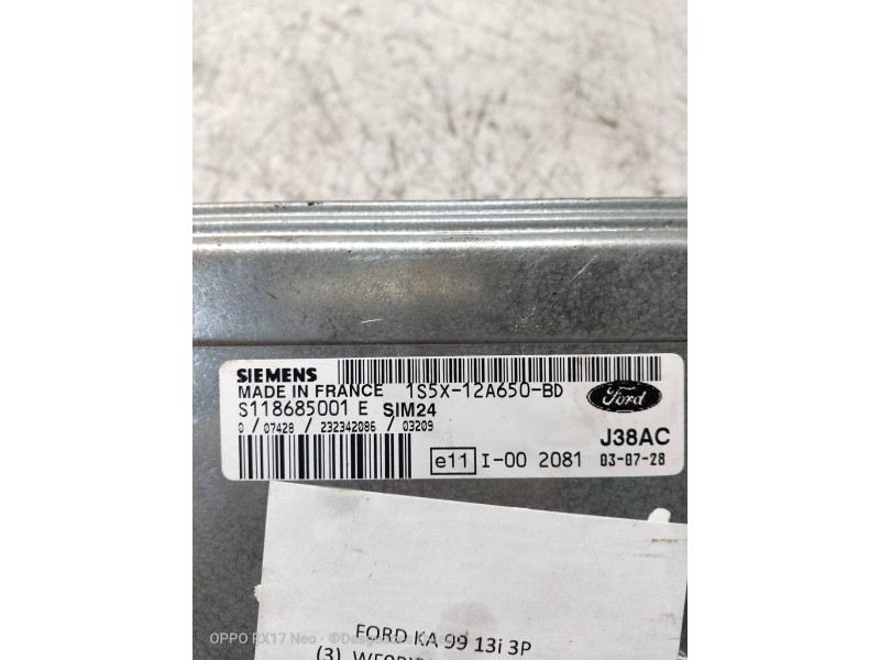 Recambio de centralita motor uce para ford ka (ccq) bitono referencia OEM IAM S118685001 1S5X12A650BD J38AC