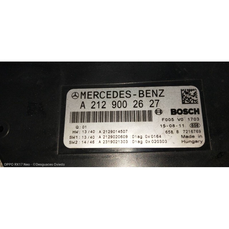 Recambio de caja reles / fusibles para mercedes clase e (w212) lim. e 220 bluetec 4matic (212.011) referencia OEM IAM A212900262