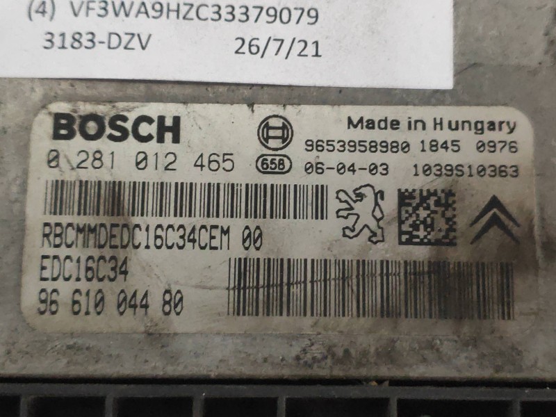 Recambio de centralita motor uce para peugeot 207 xs pack referencia OEM IAM 0281012465 9661004480 EDC16C34