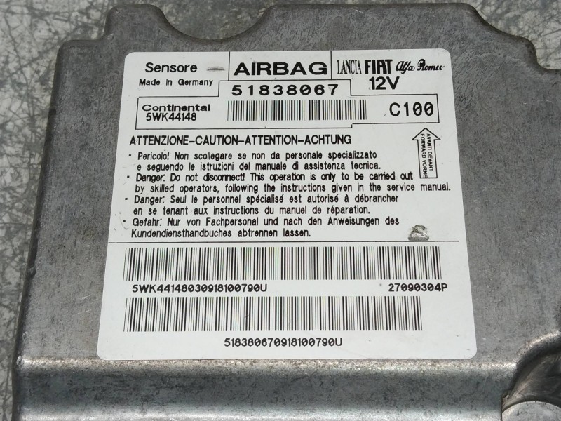 Recambio de centralita airbag para fiat punto (evo) (199) dynamic referencia OEM IAM 5WK44148 51838067 C100