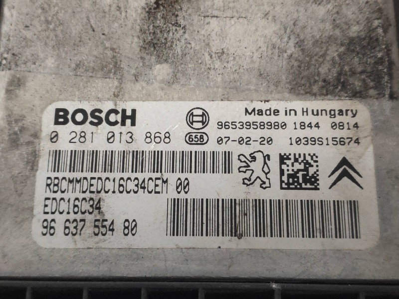 Recambio de centralita motor uce para peugeot 207 xs referencia OEM IAM 0281013868 9663755480 EDC16C34 9653958980 BOSCH