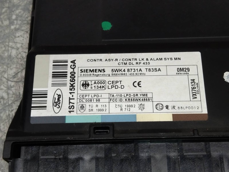 Recambio de modulo electronico para ford mondeo berlina (ge) ghia referencia OEM IAM 1S7T15K600GA 5WK48731A T83SA