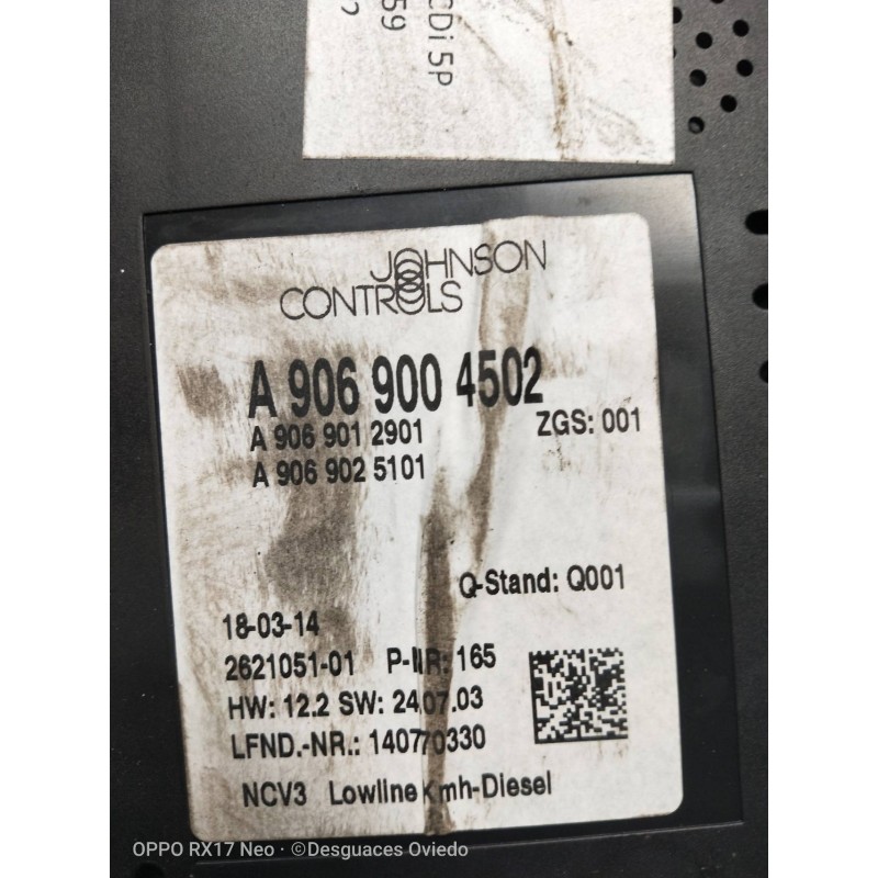Recambio de cuadro instrumentos para mercedes sprinterii caja cerrada (desde 01.06) 310/313/316 cdi (906.631/633/635/637) refere