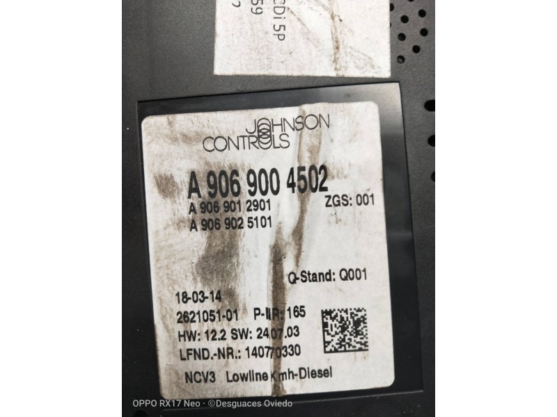 Recambio de cuadro instrumentos para mercedes sprinterii caja cerrada (desde 01.06) 310/313/316 cdi (906.631/633/635/637) refere