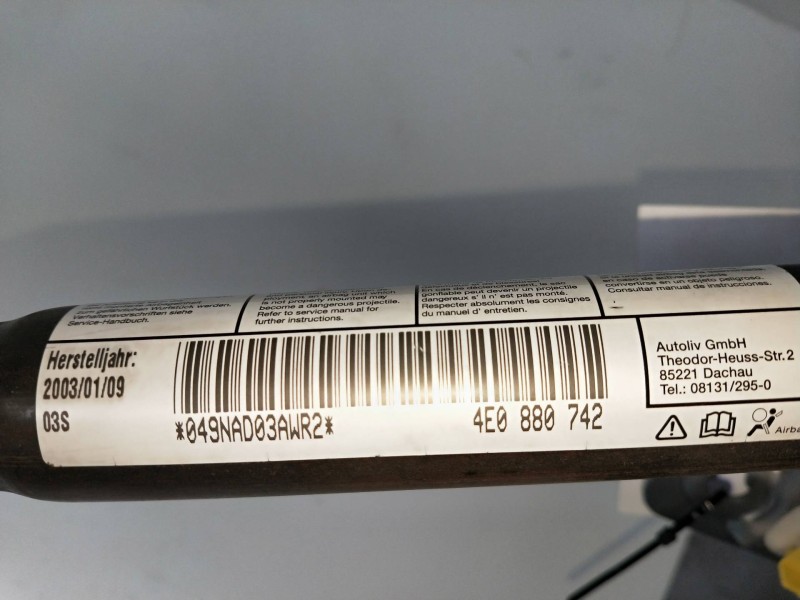 Recambio de airbag cortina delantero derecho para audi a8 (4e2) 3.7 quattro referencia OEM IAM 4E0880742  