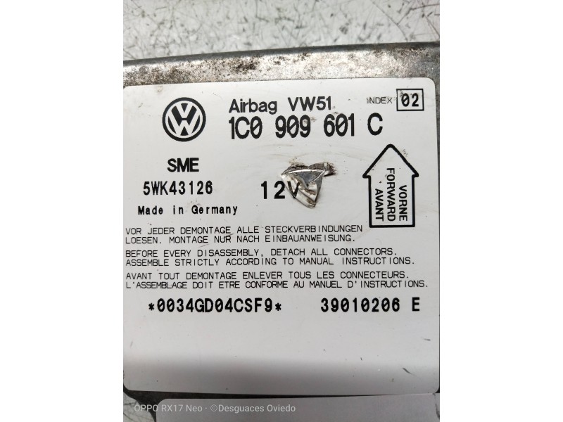 Recambio de centralita airbag para skoda fabia (6y2/6y3) 1.9 sdi cat (asy) referencia OEM IAM 5WK43126 1C0909601C 39010206E