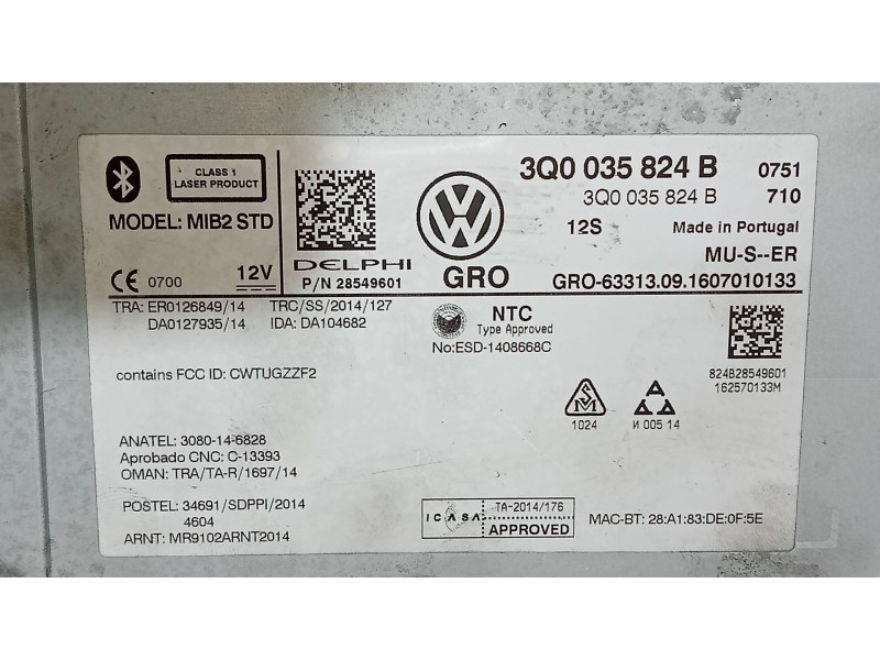 Recambio de sistema navegacion gps para volkswagen golf vii lim. (bq1) sport referencia OEM IAM 3Q0035824B  