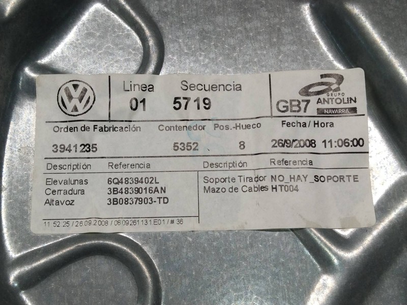 Recambio de elevalunas trasero derecho para volkswagen polo (9n3) advance referencia OEM IAM 6Q4839402L 6Q0959812C 5P
