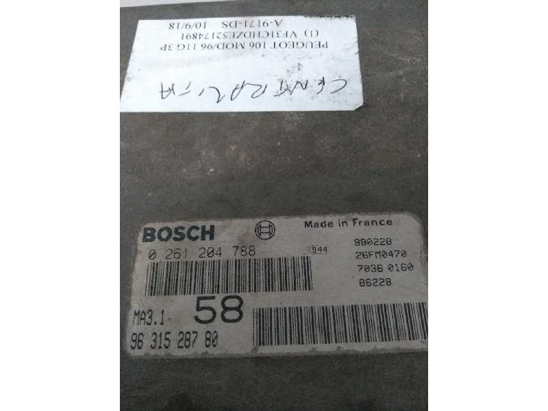 Recambio de centralita motor uce para peugeot 106 (s2) max referencia OEM IAM 0261204788 9631528780 58