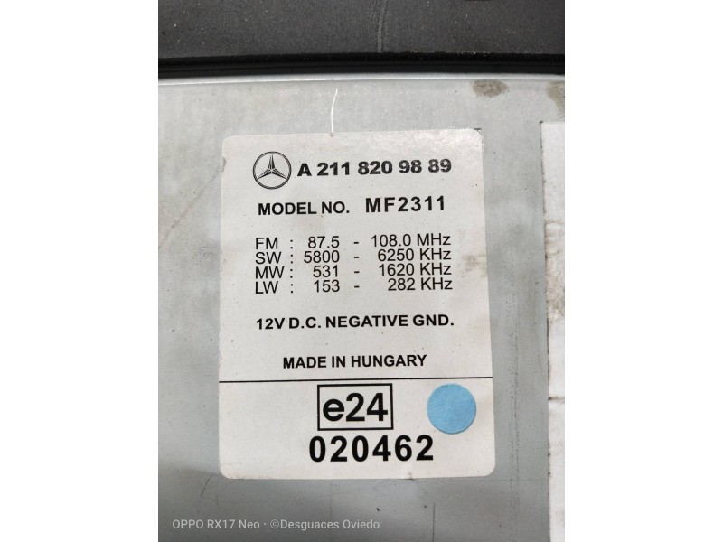 Recambio de sistema audio / radio cd para mercedes clase e (w211) berlina e 320 cdi (211.026) referencia OEM IAM A2118209889  