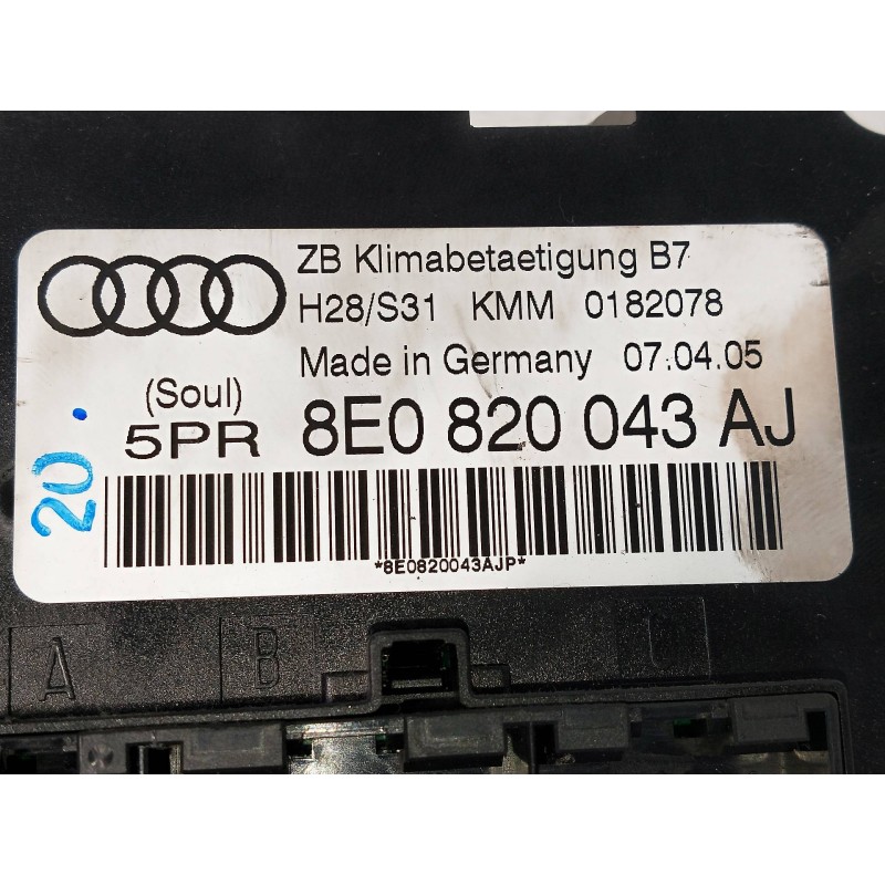 Recambio de mando calefaccion / aire acondicionado para audi a4 avant (8e) 2.0 tdi referencia OEM IAM 8E0820043AJ  
