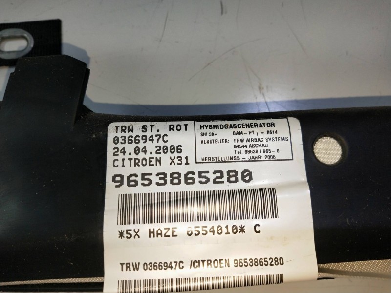 Recambio de airbag cortina delantero derecho para citroen c5 berlina 1.6 hdi cat (9hy / dv6ted4) referencia OEM IAM 9653865280  