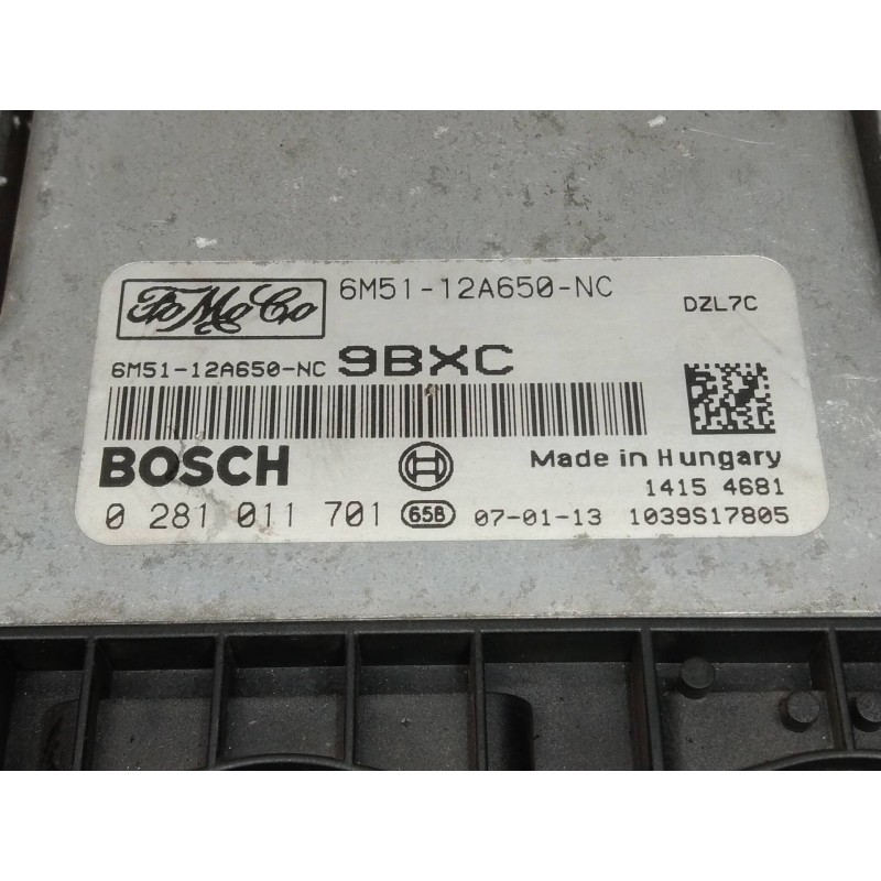 Recambio de centralita motor uce para ford focus berlina (cap) 1.6 tdci cat referencia OEM IAM 0281011701 6M5112A650NC 9BXC