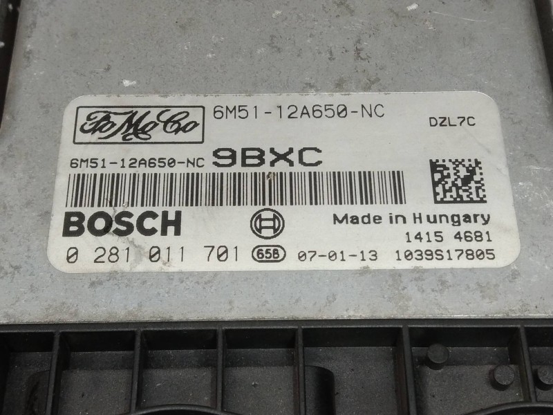 Recambio de centralita motor uce para ford focus berlina (cap) 1.6 tdci cat referencia OEM IAM 0281011701 6M5112A650NC 9BXC