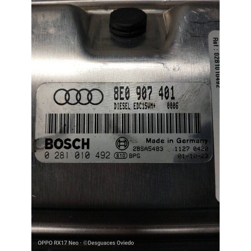 Recambio de centralita motor uce para audi a4 avant (8e) 2.5 tdi (114kw) referencia OEM IAM 0281010492 8E0907401 