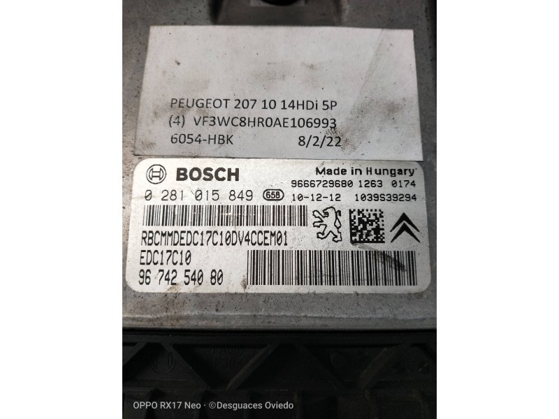 Recambio de centralita motor uce para peugeot 207 confort referencia OEM IAM 0281015849 9674254080 9666729680