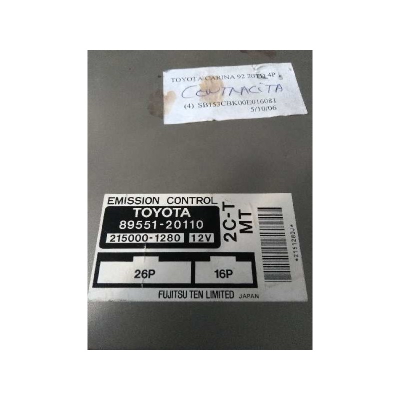 Recambio de centralita motor uce para toyota carina (t19) 2.0 turbodiesel cat referencia OEM IAM 8955120110 2150001280 2CT MT 26