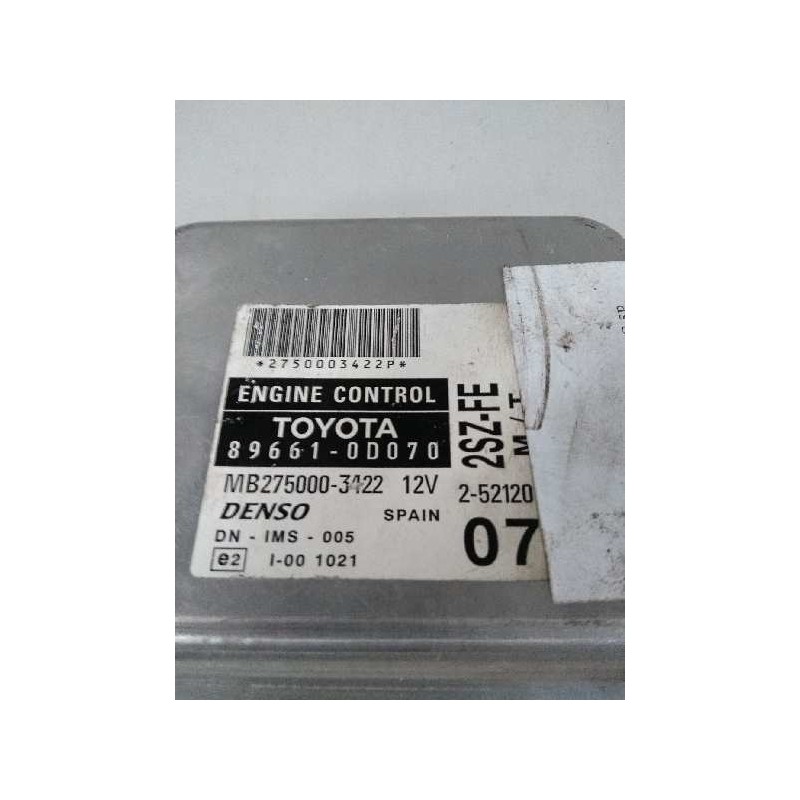 Recambio de centralita motor uce para toyota yaris (ncp1/nlp1/scp1) 1.3 cat referencia OEM IAM 896610D070 MB2750003422 2SZFE MT 
