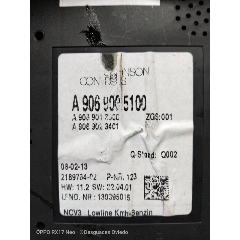 Recambio de cuadro instrumentos para mercedes sprinterii caja cerrada (desde 01.06) 216 (906.613) referencia OEM IAM A9069005100
