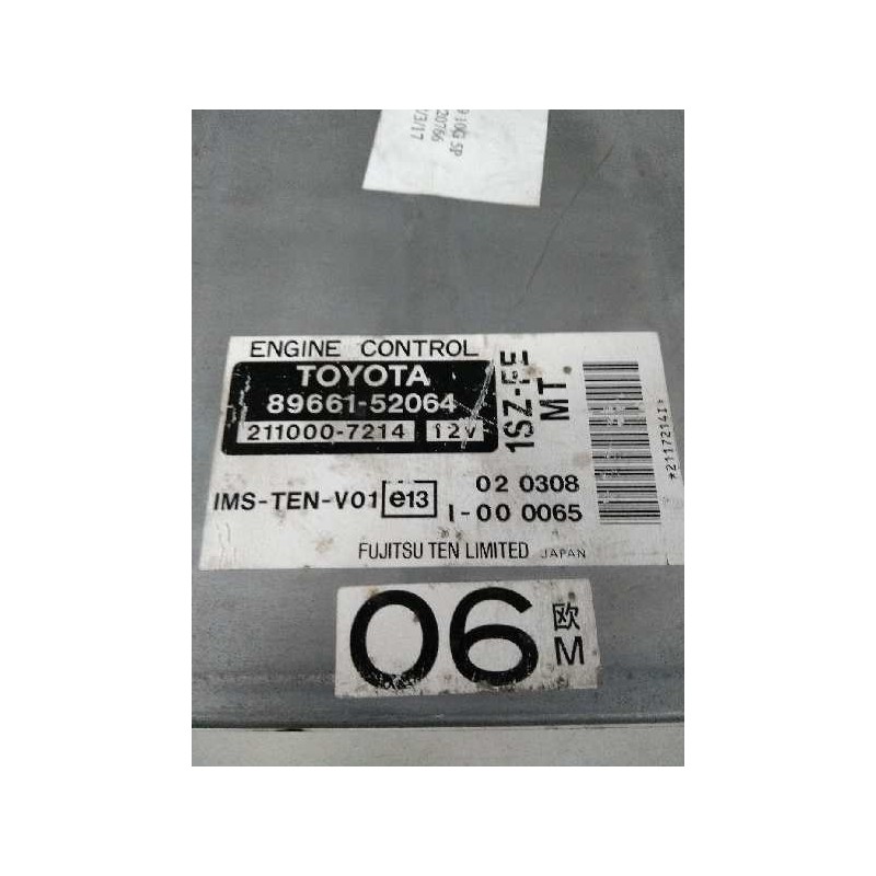 Recambio de centralita motor uce para toyota yaris (ncp1/nlp1/scp1) 1.0 cat referencia OEM IAM 8966152064 2110007214 1SZFE MT 06