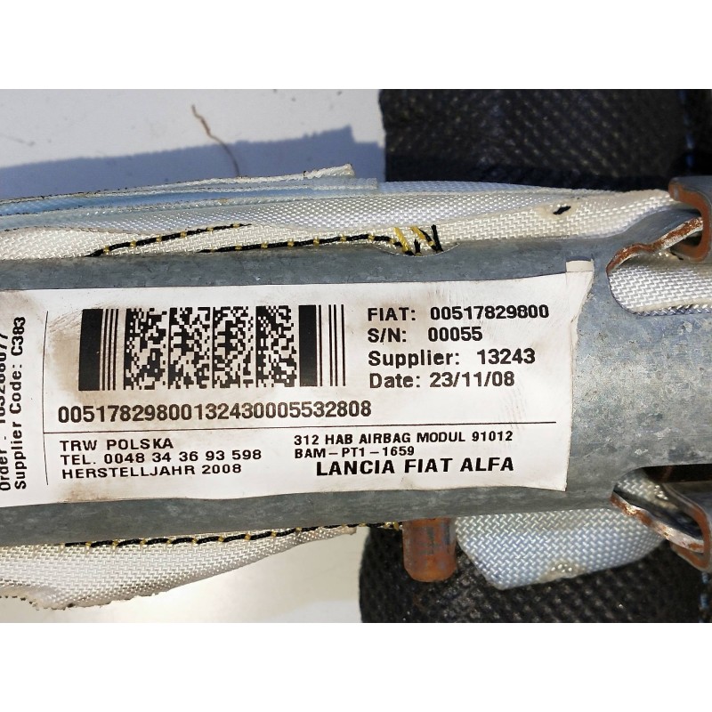 Recambio de airbag cortina delantero derecho para fiat nuova 500 (150) lounge referencia OEM IAM 00517829800  