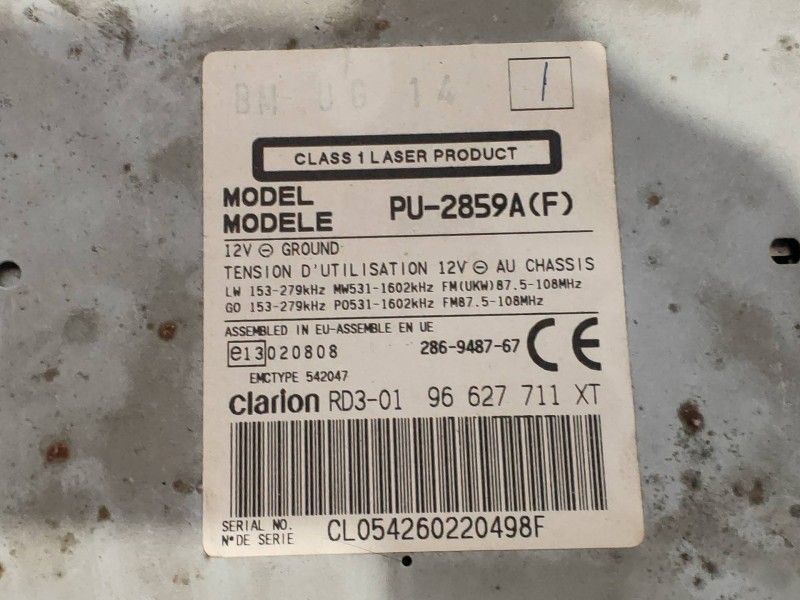 Recambio de sistema audio / radio cd para peugeot partner (s2) rancho plus referencia OEM IAM PU2859AF 96627711XT CLARION