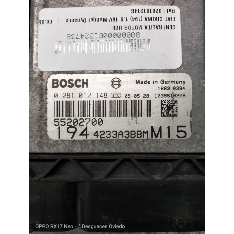 Recambio de centralita motor uce para fiat croma (194) 1.9 16v multijet dynamic referencia OEM IAM 0281012148 55202700 