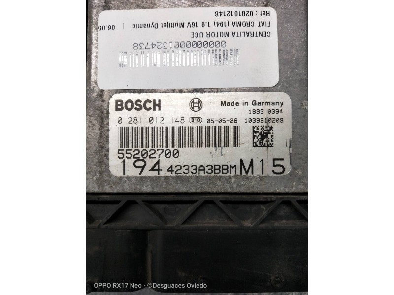 Recambio de centralita motor uce para fiat croma (194) 1.9 16v multijet dynamic referencia OEM IAM 0281012148 55202700 
