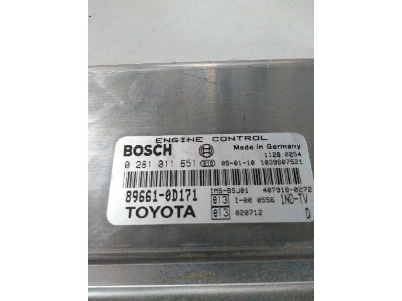 Recambio de centralita motor uce para toyota yaris (ncp1/nlp1/scp1) 1.4 turbodiesel cat referencia OEM IAM 0281011651 896610D171