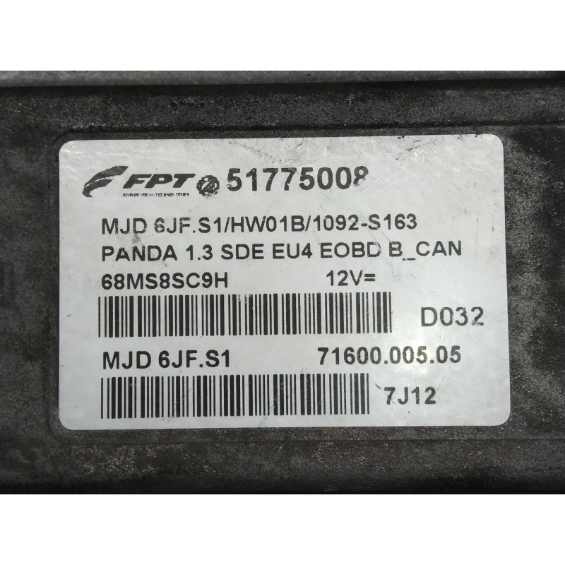 Recambio de centralita motor uce para fiat panda (169) 1.3 16v jtd dynamic referencia OEM IAM 7160000505 51775008 MJD6JFS1