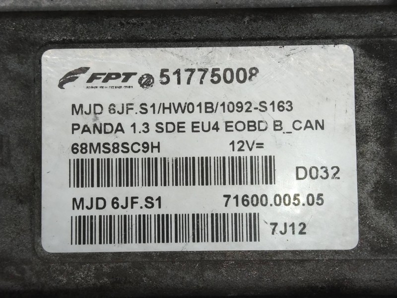 Recambio de centralita motor uce para fiat panda (169) 1.3 16v jtd dynamic referencia OEM IAM 7160000505 51775008 MJD6JFS1