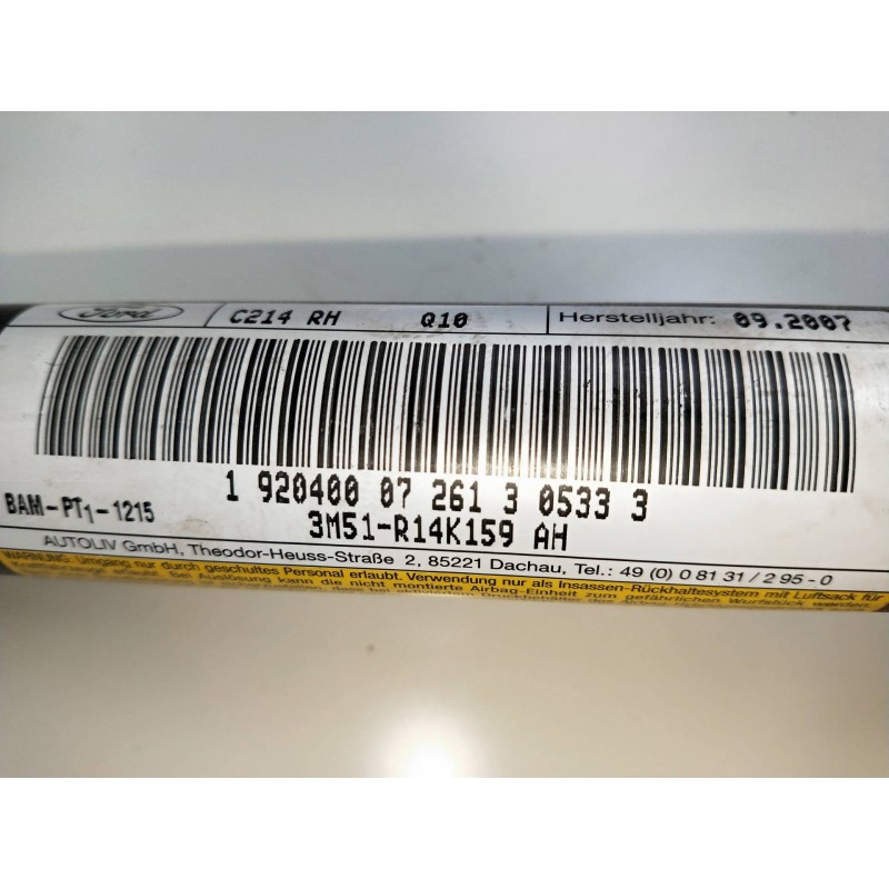 Recambio de airbag cortina delantero derecho para ford c-max (cb3) 1.8 flexifuel cat referencia OEM IAM 3M51R14K159AH  