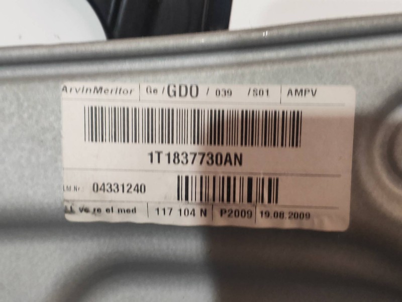 Recambio de elevalunas delantero derecho para volkswagen touran (1t2) edition referencia OEM IAM 1T1837730AM 1T0971121AC 5P