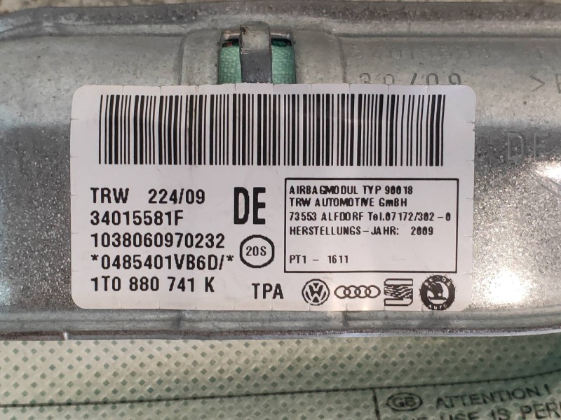 Recambio de airbag cortina delantero izquierdo para volkswagen touran (1t2) edition referencia OEM IAM 1T0880741K  