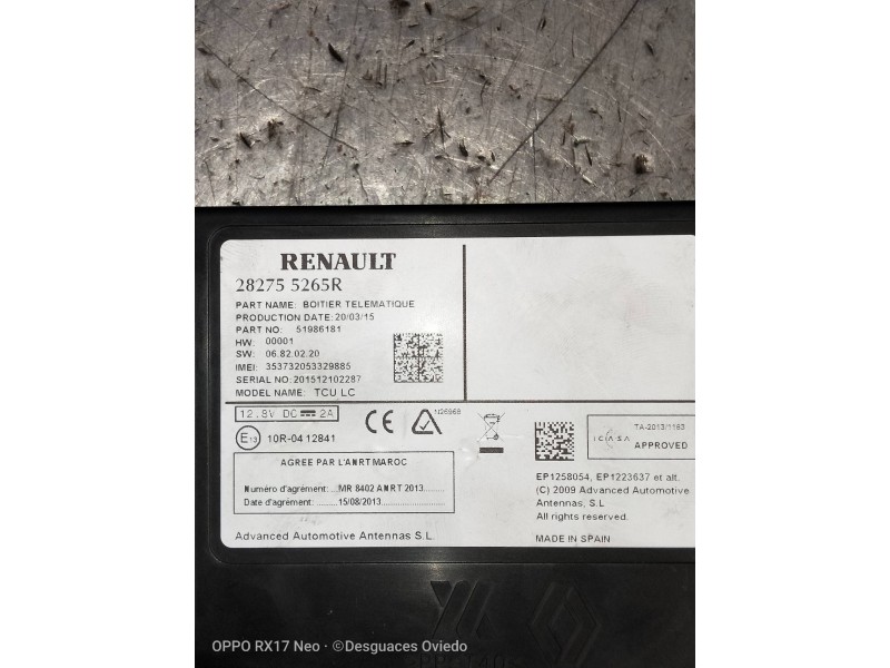 Recambio de modulo electronico para renault captur helly hansen referencia OEM IAM 282755265R  