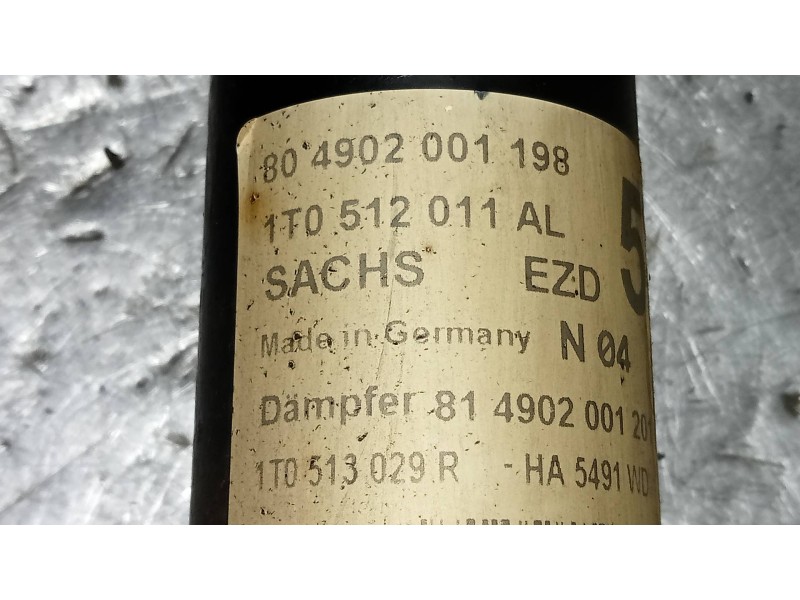 Recambio de amortiguador trasero derecho para volkswagen touran (1t2) highline referencia OEM IAM 1T0512011AL  