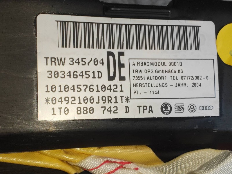 Recambio de airbag cortina delantero derecho para volkswagen touran (1t1) conceptline referencia OEM IAM 1T0880742D  