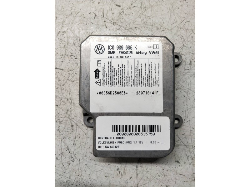 Recambio de centralita airbag para volkswagen polo (9n3) 1.4 16v referencia OEM IAM 5WK43125 1C0909605K 28071014F